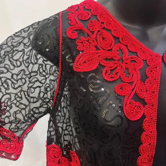 Mesh Embroidered Sequin Top M NWT - Picture 4 of 8